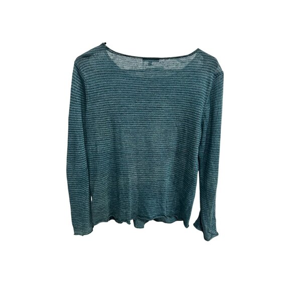 Eileen Fisher Striped Linen Sweater Blue Sz Medium Long Sleeve Pullover Cozy - Picture 2 of 11